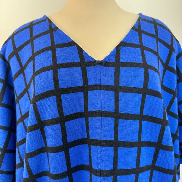 St. John Knit Tunic Royal Blue Black Window-Pane Wool Blend Sweater Size L - Picture 3 of 9